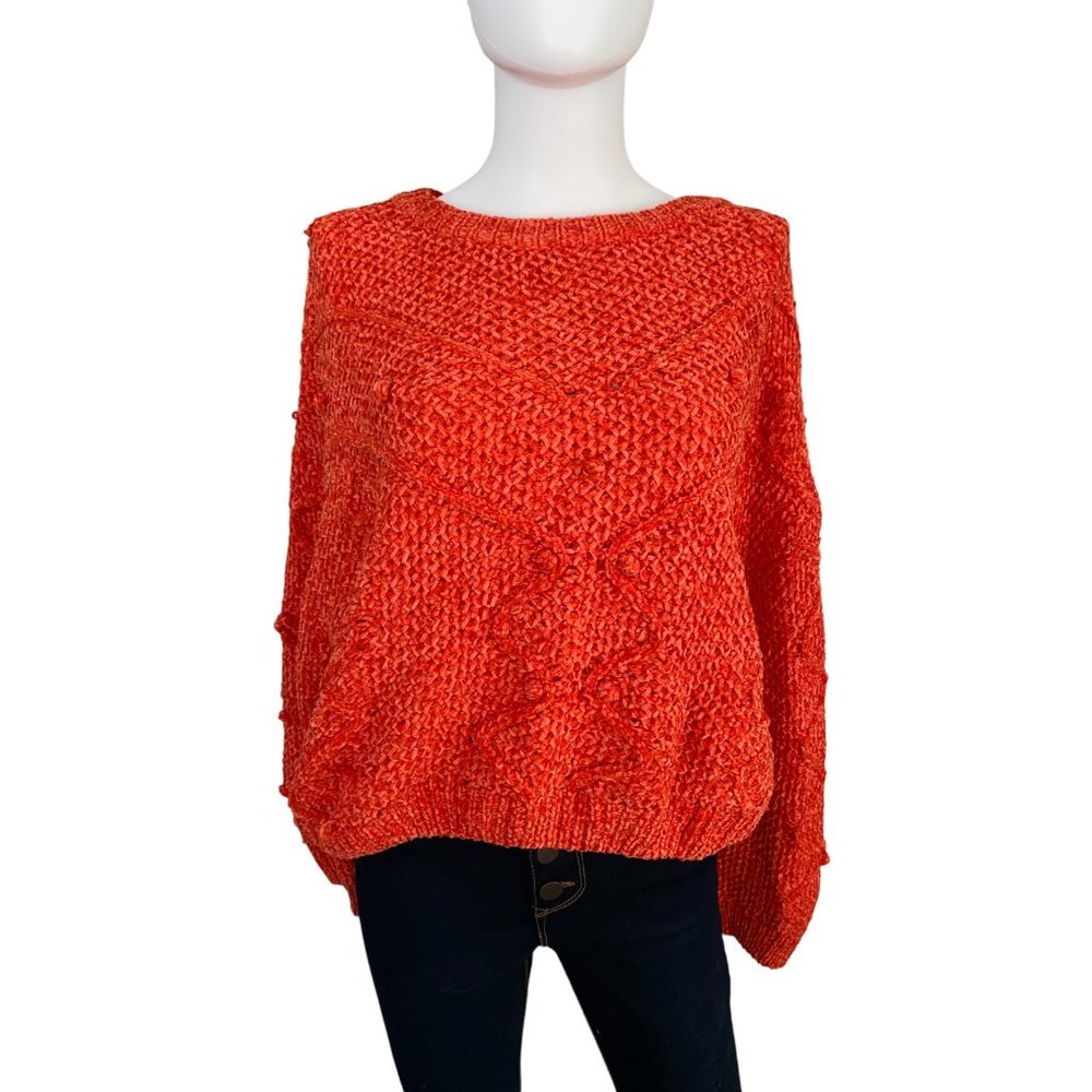 Lush Sweater Womens Large Orange Pullover Chunky Knit Oversized Crew Neck